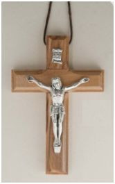 Natural Olivewood Crucifix on black cord 3" in height