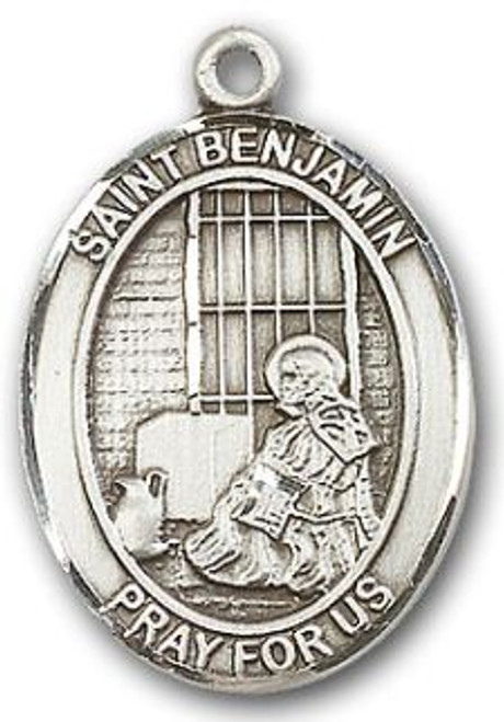 Sterling Silver Oval Medal-Size Large-24" Chain-1 1/4"-St. Benjamin