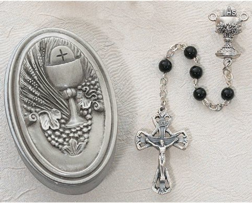 Red Satin Embroidered Come Holy Spirit Confirmation Rosary Case 4 Inch