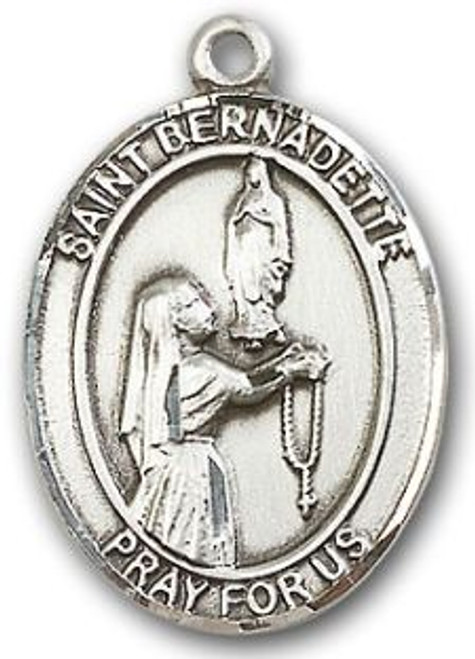 Sterling Silver Oval Medal-Size Small-18" Chain-5/8"-St. Bernadette