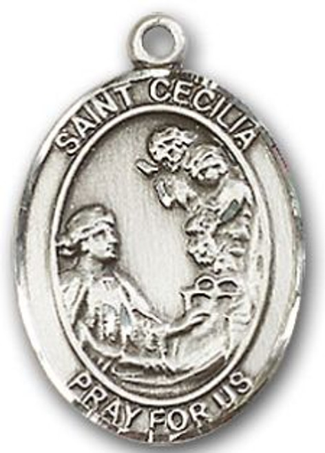 Sterling Silver Oval Medal-Size Medium-18" Chain-7/8"-St. Cecilia Sterling Silver Oval Medal-Size Medium-18" Chain-7/8"-St. Cecilia