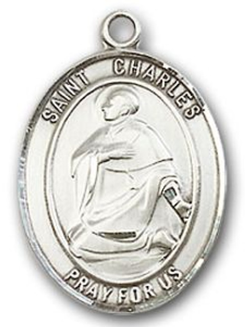 Sterling Silver Oval Medal-Size Medium-18" Chain-7/8"-St. Charles Sterling Silver Oval Medal-Size Medium-18" Chain-7/8"-St. Charles