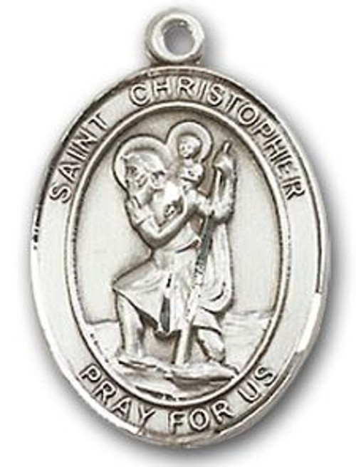 Sterling Silver Oval Medal-Size Medium-18" Chain-7/8"-St. Christopher Sterling Silver Oval Medal-Size Medium-18" Chain-7/8"-St. Christopher