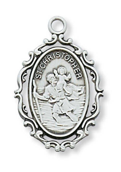 1 inch saint christopher medal made of sterling silver on 18 inch rhodium plated chain made in u s a MAL621CH