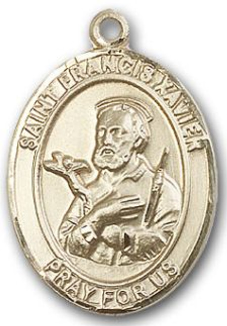 14K Gold Filled Oval Medal-Size Large-24" Chain-1 1/4"-St. Francis Xavier