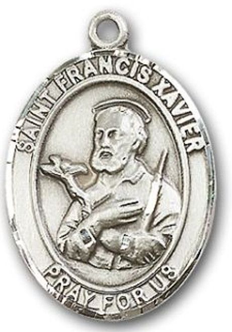 Sterling Silver Oval Medal-Size Large-24" Chain-1 1/4"-St. Francis Xavier