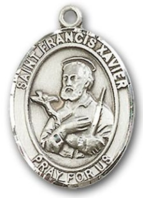 Sterling Silver Oval Medal-Size Medium-18" Chain-7/8"-St. Francis Xavier