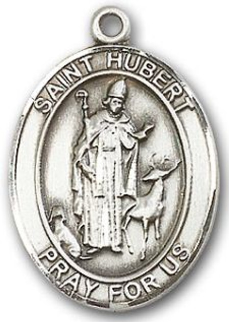 Sterling Silver Oval Medal-Size Small-18" Chain-5/8"-St. Hubert