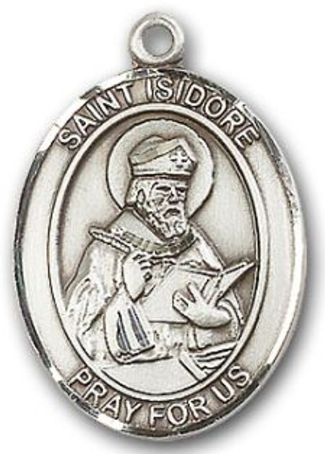 Sterling Silver Oval Medal-Size Large-24" Chain-1 1/4"-St. Isidore Sterling Silver Oval Medal-Size Large-24" Chain-1 1/4"-St. Isidore