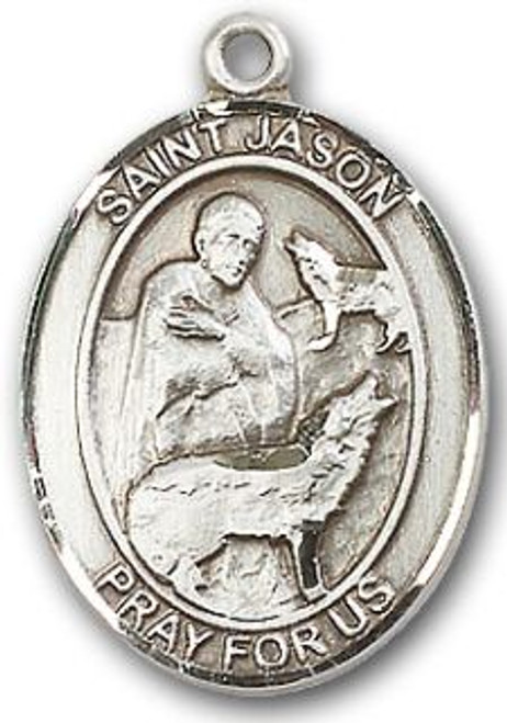 Sterling Silver Oval Medal-Size Large-24" Chain-1 1/4"-St. Jason Sterling Silver Oval Medal-Size Large-24" Chain-1 1/4"-St. Jason