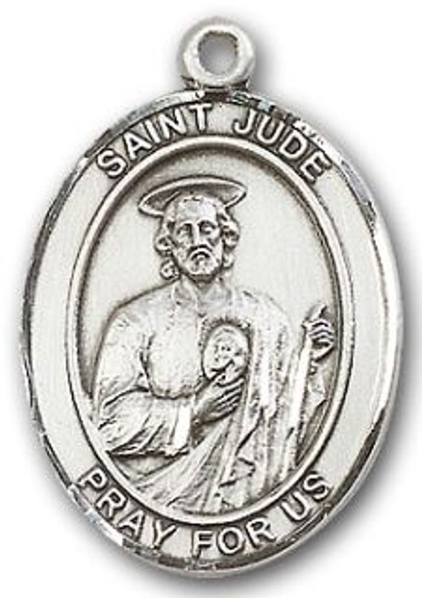Sterling Silver Oval Medal-Size Large-24" Chain-1 1/4"-St. Jude Sterling Silver Oval Medal-Size Large-24" Chain-1 1/4"-St. Jude