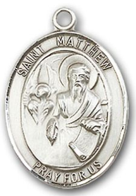 Sterling Silver Oval Medal-Size Medium-18" Chain-7/8"-St. Matthew Sterling Silver Oval Medal-Size Medium-18" Chain-7/8"-St. Matthew
