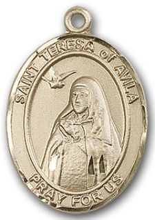 14K Gold Filled Oval Medal-Size Medium-18" Chain-7/8"-St. Teresa of Avila