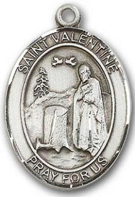 Sterling Silver Oval Medal-Size Large-24" Chain-1 1/4"-St. Valentine of Rome