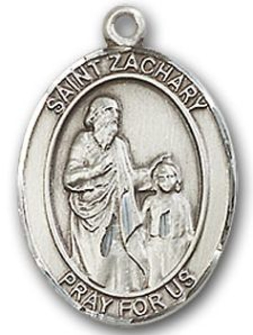 Sterling Silver Oval Medal-Size Medium-18" Chain-7/8"-St. Zachary Sterling Silver Oval Medal-Size Medium-18" Chain-7/8"-St. Zachary