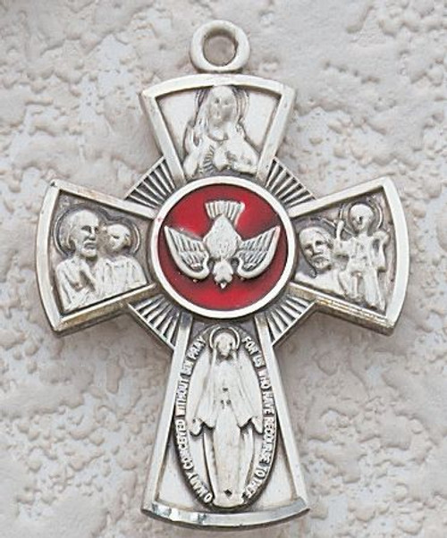 Four Way Necklace | Red Enamel Accent | Sterling  Silver | 24" Chain | USA | L610E Four Way Necklace | Red Enamel Accent | Sterling  Silver | 24" Chain | USA | L610E