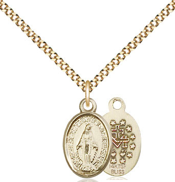 Miraculous Medal in Solid Gold with Gold Plated 18" Chain 