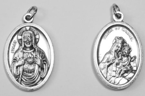 Sacred Heart of Jesus Silver Ox Medal w/Virgin of Carmen on the back