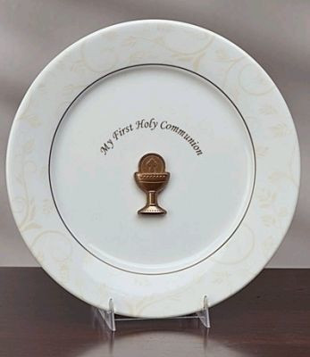 First Holy Communion Plate Resin Blessed Sacrament Vine & Branches Pattern Porcelain 7 inches RO63097