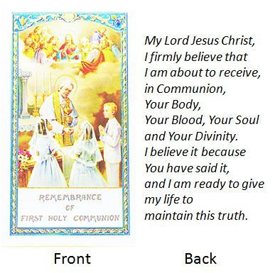 Prayer Before Communion First Communion Holy Card - Laminated  