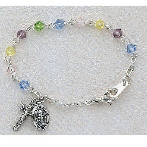 baby one decade rosary with 4 millimeter multi colored glass beads measures 5 and 1 half inches MABR123 baby one decade rosary with 4 millimeter multi colored glass beads measures 5 and 1 half inches MABR123