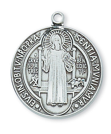Sterling Silver St. Benedict Medal – 24" Stainless Steel Chain