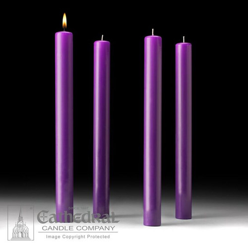 Advent Altar Candle Set includes 4 Purple candles made of 51 percent Beeswax measuring 1 and 1 half inches diameter by 16 inches tall CC82116404 Advent Altar Candle Set includes 4 Purple candles made of 51 percent Beeswax measuring 1 and 1 half inches diameter by 16 inches tall CC82116404
