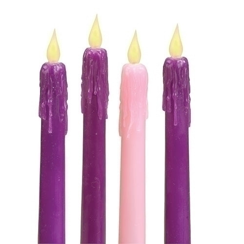 9 Inch Advent Candles Purple and Pink Flameless LED Pillar Set of 4