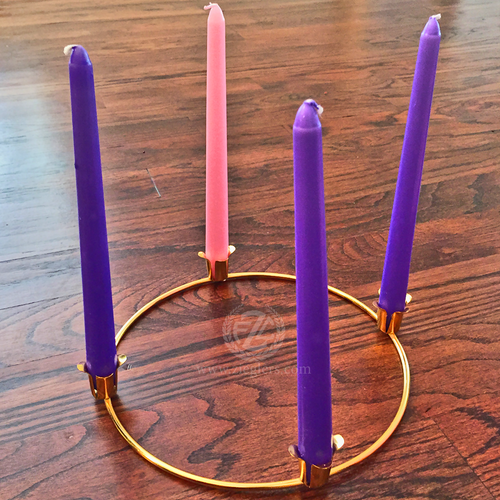 Home Advent Wreath Set with Brass Ring Including 4 Stearine Candles 3 Purple & 1 Pink 