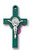 Saint Benedict Crucifix pendant made of green wood and silver oxidized metal measures 1 and 3 quarter inches on 30 inch cord from italy pg361g