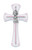 wood wall cross with silver and pink accent cross has praying girl at center measures 7 inches MA7311