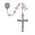 pink and white faux pearl rosary beads with pewter centerpiece and crucifix and ribbon charm set measures 20 and 1 half inches MA791SF