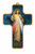 Divine Mercy Cross Vibrant Colors with Gold Border Accent Made of Wood measures 3 and 1 half by 5 inches EGCROSS11