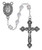 7 millimeter clear crystal rosary beads with pewter Crucifix and miraculous medal centerpiece MAR121DF