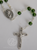 Rosary with Emerald Green Glass Beads & Silver Ox Crucifix and Center Close Up 