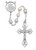 multicolored faux pearl glass rosary beads with pewter crucifix and madonna centerpiece has rhodium plate finish MA590RF