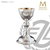 10 ounce chalice in grape and leaf style stands 8 and 7 eighths inches high comes with paten made in Spain by Molina AS504