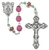 Pink Glass Rosary with Floral Ceramic Accent Beads