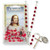 Sacred Heart of Jesus Chaplet with Red Glass Beads and a Holy Card 