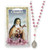 St Therese Chaplet with Pink Glass Beads and Holy Card
