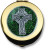 Celtic Cross Brass Pyx with Green Stone and Pewter Emblem