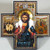 Good Shepherd Icon Style Cross with Silver & Gold Foil Accents on Wood Imported From Italy measures 5 and 7 eighths by 5 and 7 eighths inches TIE53372 Good Shepherd Icon Style Cross with Silver & Gold Foil Accents on Wood Imported From Italy measures 5 and 7 eighths by 5 and 7 eighths inches TIE53372