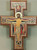 San Damiano Crucifix tabletop style Reproduction with Beveled Edge With Maroon & Gold  Border Imported From Italy measures 15 inches LALPG093B San Damiano Crucifix tabletop style Reproduction with Beveled Edge With Maroon & Gold  Border Imported From Italy measures 15 inches LALPG093B
