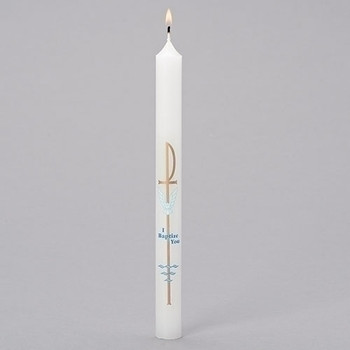 I Baptize You Baptism Candle Chi Rho Dove Water White 10