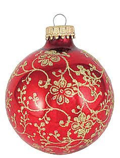 Floral Christmas Ornament Red With Gold Glitter 2 5 8 Set Of 4 F C Ziegler Company