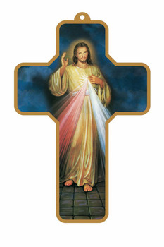 Divine Mercy Cross | Vibrant Colors | Gold Border Accent | 3