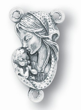 Blessed Mother Rosary Centerpiece | Silver Oxidized Metal