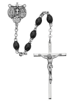 Rosary Beads | Four Way Medal Centerpiece | Black Glass