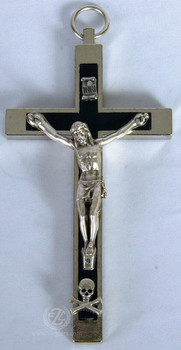 Wall Crucifix | Skull & Crossbones | 3-1/2”| Nickel & Enamel
