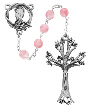 Dogwood Rosary with Pink Matte Glass Beads